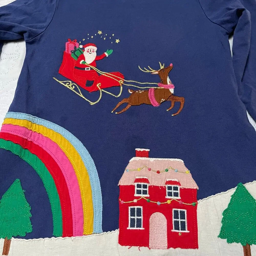 Mini Boden Rainbow Santa Appliqué Tunic Dress Size 6/7